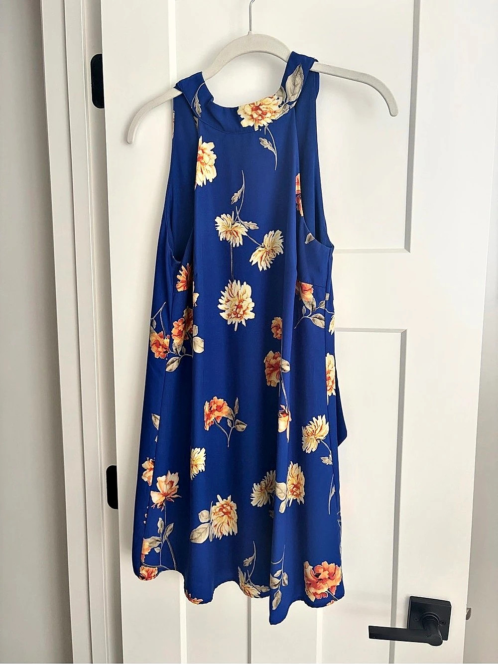 Lulus Felicita Blue Floral Halter Wrap Mini Dress, Size Small